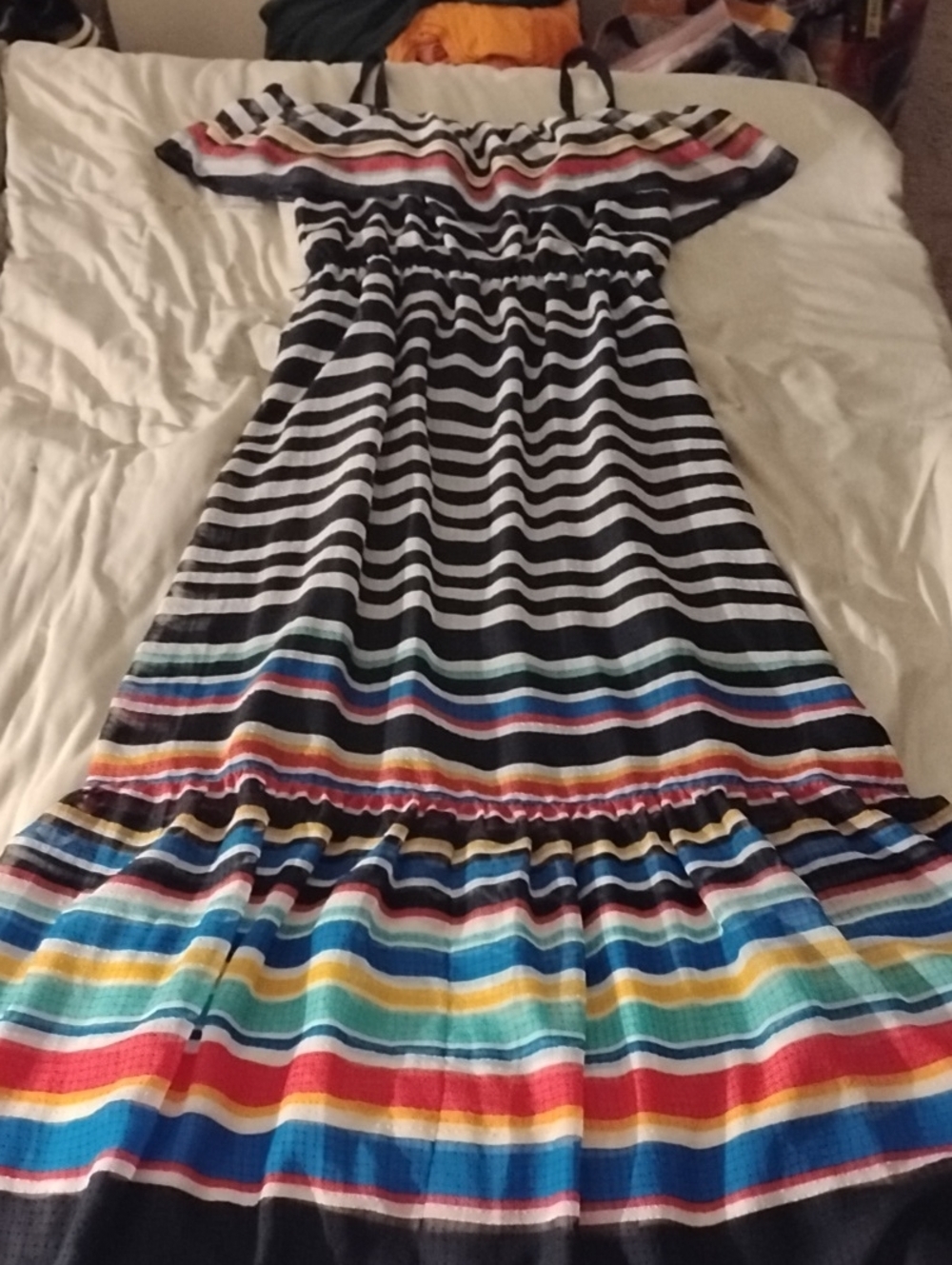 Eliza J Black Maxi Dress with Multicolor Stripes